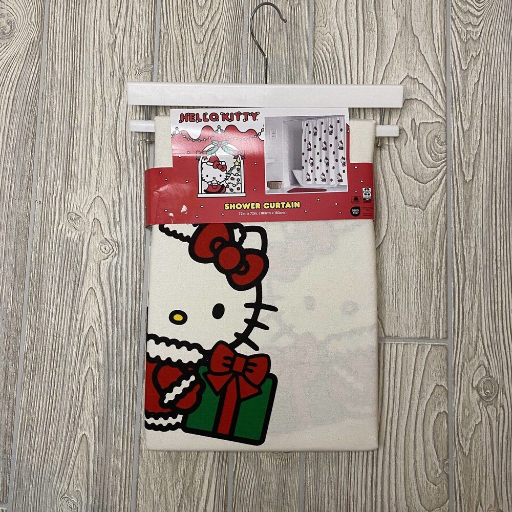 Hello Kitty Christmas Shower Curtain Be Merry & Bright White All Over Print New